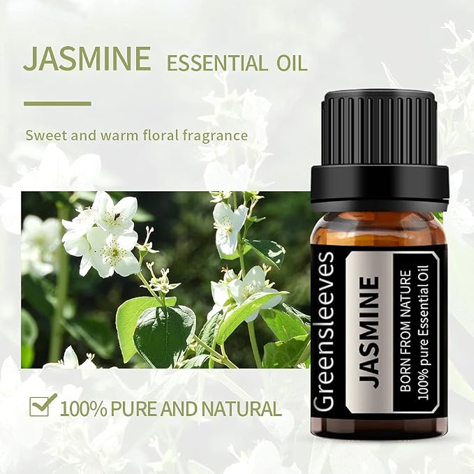 GREENSLEEVES Rose Jasmine Essential Oil Set, 2 x 10ml Pure Plant-Based Fragrance Oil for Aromatherapy, Essential Oils for Diffuser, Massage, Bath Bomb, Scented Candle Soap Making