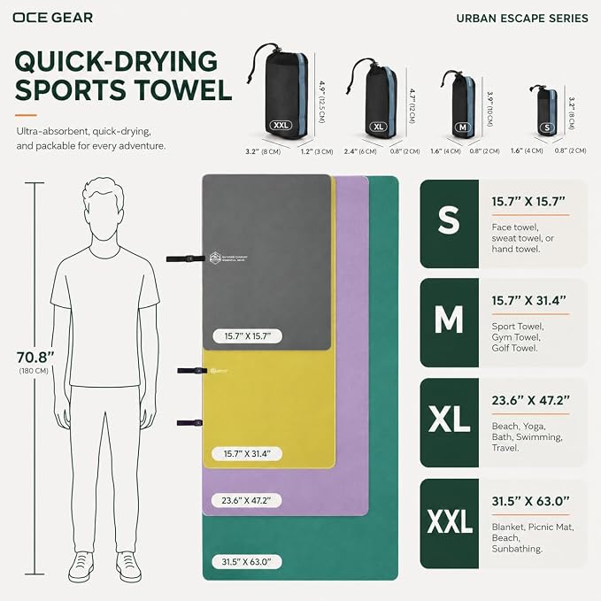 Microfiber Travel Towel, Soft Lightweight Quick Dry Towel, Super Absorbent Compact Travel & Sports & Beach Towels for Camping, Backpack, Gym, Swimming, Yoga, Hiking (Purple, XX Large)