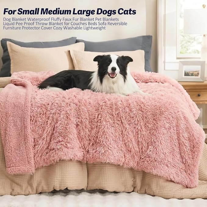 Dog Blanket Waterproof Fluffy Faux Fur Blanket Pet Blankets Liquid Pee Proof Throw Blanket for Couches Beds Sofa Reversible Furniture Protector Cover Cozy Washable 28"x20" Pink