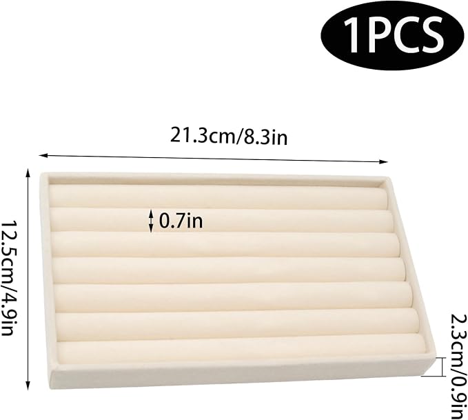 Velvet Jewelry Organizer Trays Beige 8 Rolls | Stackable Jewelry Storage Display Tray for Drawer Dresser Cloest Organizer