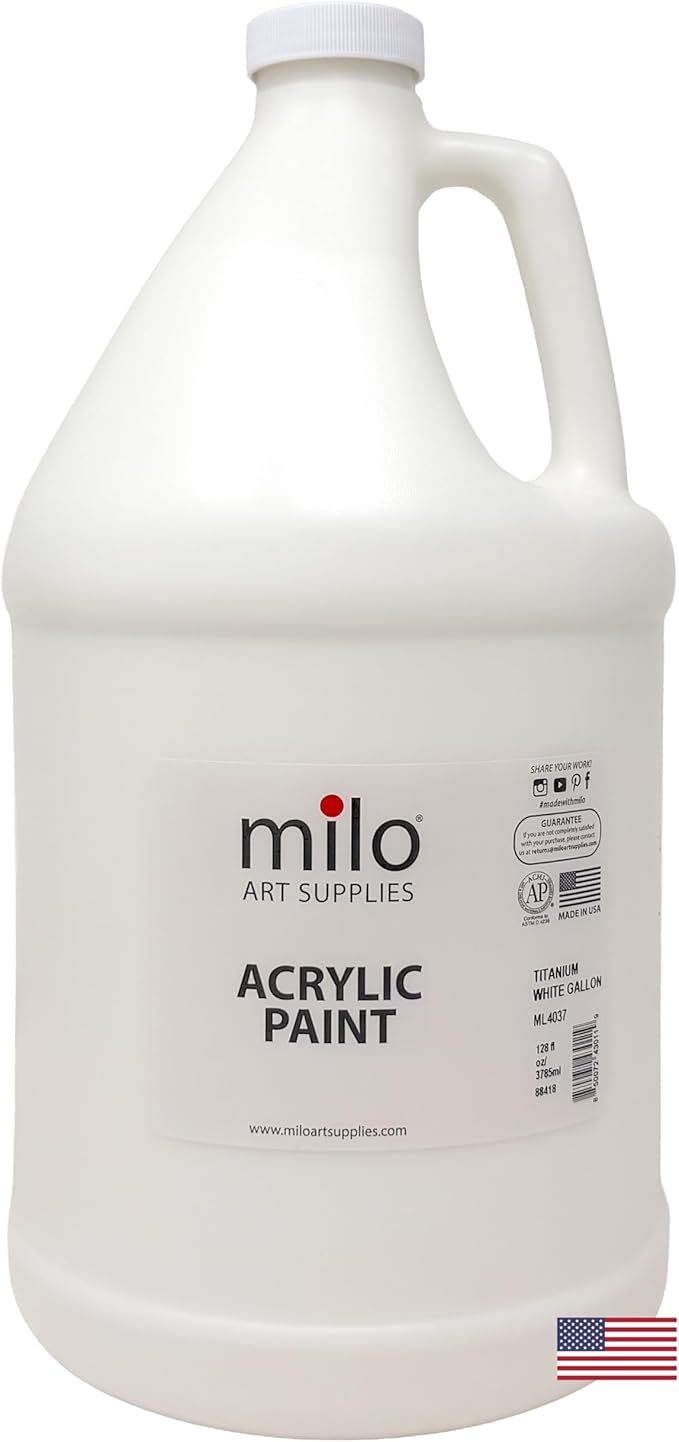 milo Titanium White Acrylic Paint | 128 oz (1 Gallon) Supply | AP Certified Non-Toxic, Made in USA | Essential Bulk Art Paint for Classroom, Studio, & All Artists