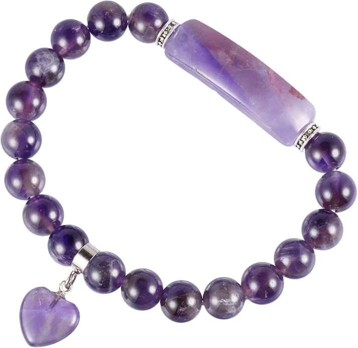 TUMBEELLUWA Healing Stone Bracelet 8mm Beads Chakra Crystal Energy Heart Charm Bracelet Handmade Jewelry for Women