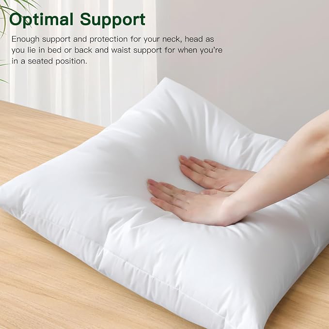 OTOSTAR Pack of 2 Down and Feather Throw Pillow Inserts, 26 x 26 Soft Fluffy Square Pillow Inserts with 100% Cotton Cover Decorative Pillows for Sofa Couch Bed-White
