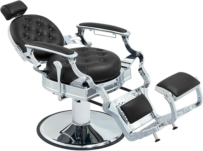 Kaleurrier Salon Chair Height Adjustable - Reclining Barber Chair - Professional Hair Styling Chairs for Barbershop Home Beauty Tattoo Massage - Salon Furniture Equipment Black
