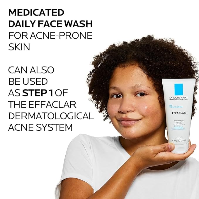 La Roche-Posay Effaclar Medicated Gel Cleanser,2% Salicylic Acid Cleanser + LHA + Glycerin,Foaming Acne Face Wash,Helps Clear & Prevent Acne Breakouts,Oil Free,Targets Excess Oil,(Pack of 2)
