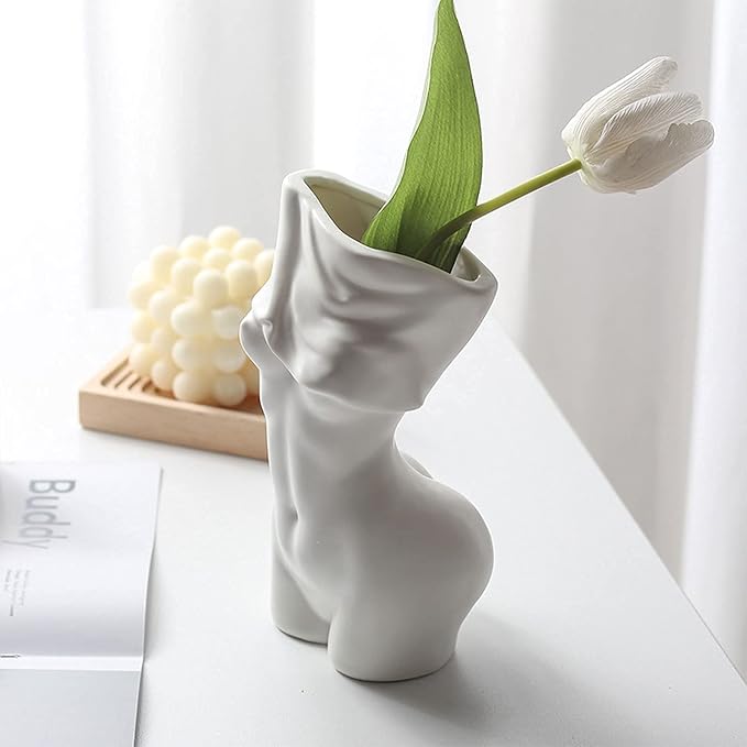 Body Vase Female Form,White Ceramic Vase Unique Undressing,Female Body Vase Modern Curve Art Body Flower Vase for Home Decor Table Decor 7.28x3.94x3.54inches(White)