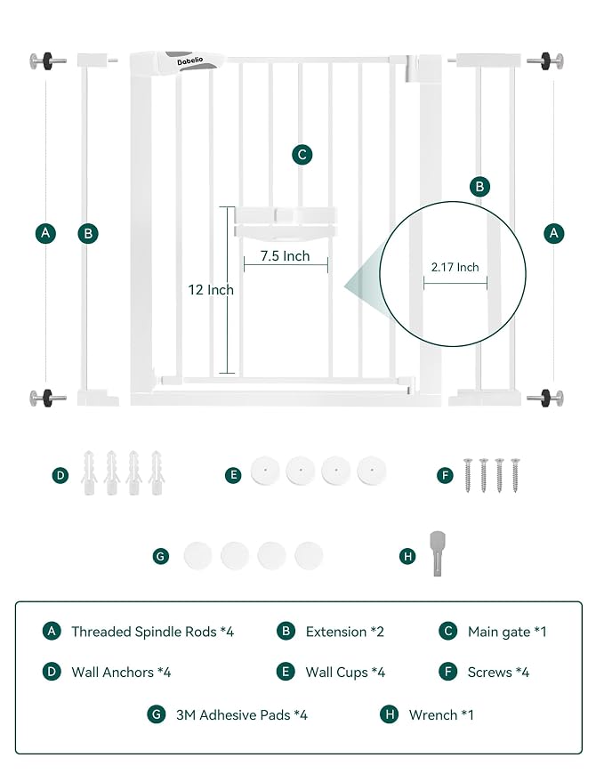 Babelio Baby Gate with Cat Door, CatPrivilege II, 29-40" | Auto Close, 6-Level Adjustable Metal Gate with Pet Door for Stairs & Doorways, Pressure Mounted, No Drilling, White