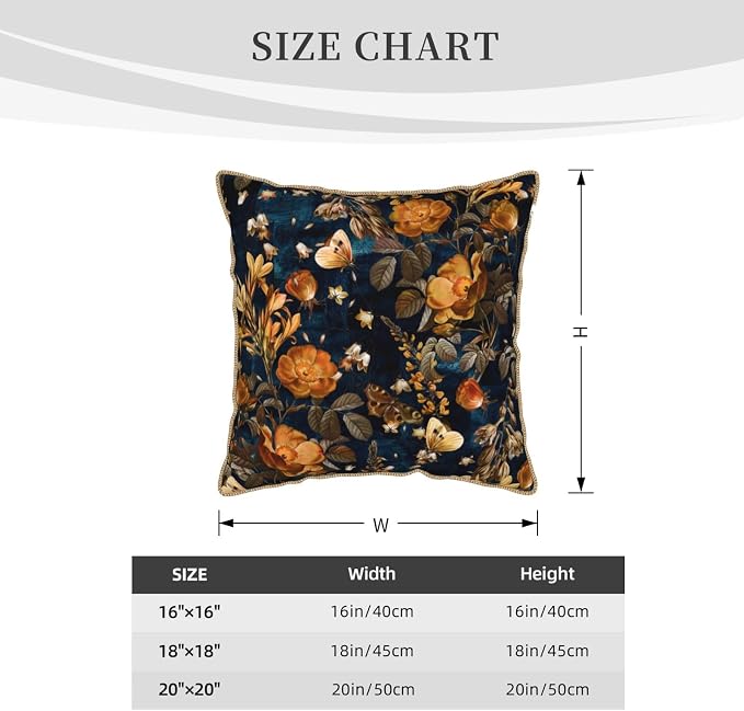Vintage Floral Velvet Pillow Covers 20x20 Inch Blue Brown Leaf Flowers Throw Pillows for Couch Farmhouse Cushion Covers Pillowcase Butterfly Plant Leaves Pillow Cases for Sofa Bed Outdoor Decor