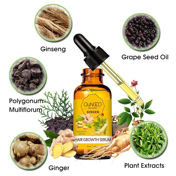 5 PACK Hair Growth Serum Liquid Hair Loss Treatment for Women & Men Dense Thicken Hair,Natural Ginger Essential Oil - Promotes Strong, Thick,Strengthens Hair - Nourishment For All Hair Types