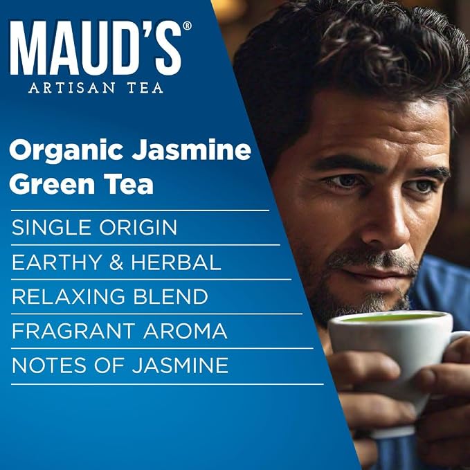 Maud's Organic Jasmine Green Tea Pods, 24 ct, Single Serve Tea Pods – 100% Gourmet Blended Tea Leaves, Compatible with Keurig K Cups Maker