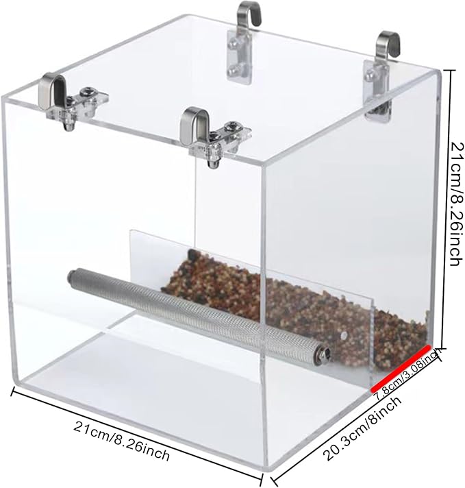 Automatic Acrylic Bird Feeder for Cage, No Mess Bird Feeder for Cage | Suitable for Bird Parrots, Canary, Parakeet, Budgerigar, Crested Myna, Cockatiel (XL)