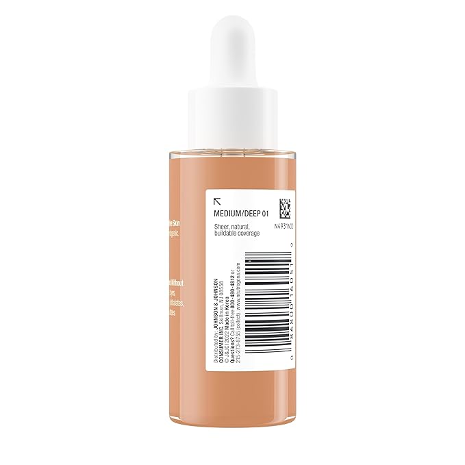 Neutrogena Healthy Skin Sensitive Skin Serum Foundation with Pro-Vitamin B5, Color Correcting & Pore Minimizing Liquid Foundation & Face Serum, Buildable Coverage, Medium/Deep 01, 1 oz (Pack of 2)