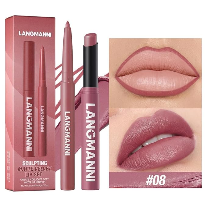 Lip Liner & Lipstick Set (12 Shades) - Long-Lasting, Waterproof & Transfer-Proof Matte Lip Kit, Smooth Creamy Texture, Bold to Nude Shades for Everyday & Party Wear, Ideal for Makeup Lovers (08)