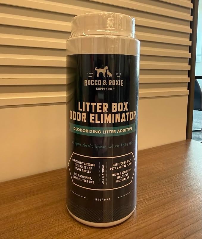 Rocco & Roxie Litter Box Odor Eliminator, 12 oz | Corncob & essential oil formula; non-toxic, 100% plant-based & biodegradable; extends time between scoops; multi-cat homes