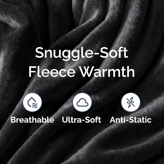 Fleece Blanket Throw XL Size - Ultra-Soft Flannel Fleece Blanket - Black | Soft, Warm, Outdoor Picnic Blanket for Camping, Travel, Lightweight, Cozy, Anti-Static, Home Decor Gifts for Men & Women