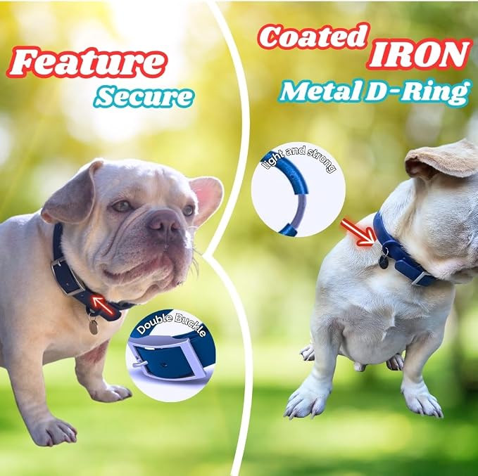 Waterproof Dog Collar, Soft Comfortable Pet Collars, Adjustable Odor Proof Heavy Duty Dog Collars Easy to Clean for Large, Medium Small Dogs by Bee N Buu (Blue, Large (length15.5-19.5", Width 1"))