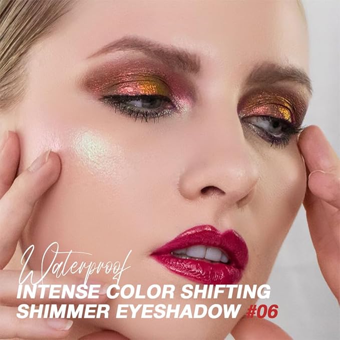 evpct 2Pcs Rose Red Gold Shimmer Glitter Sparkle Chameleon Duo Chrome Multichrome Iridescent festival Eyeshadow Palette, Loose Glitter Gothic Single Mini Eye Shadow Palette Makeup for Older Women