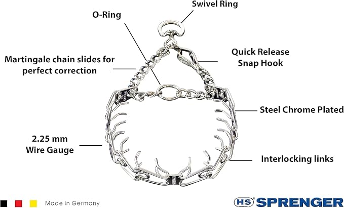 Herm Sprenger Chrome Plated Steel Training Prong Collar with Quick Release Snap for Dogs, Small, 2.25mm, 16-Inch (Neck Size up to 12-13 inches)