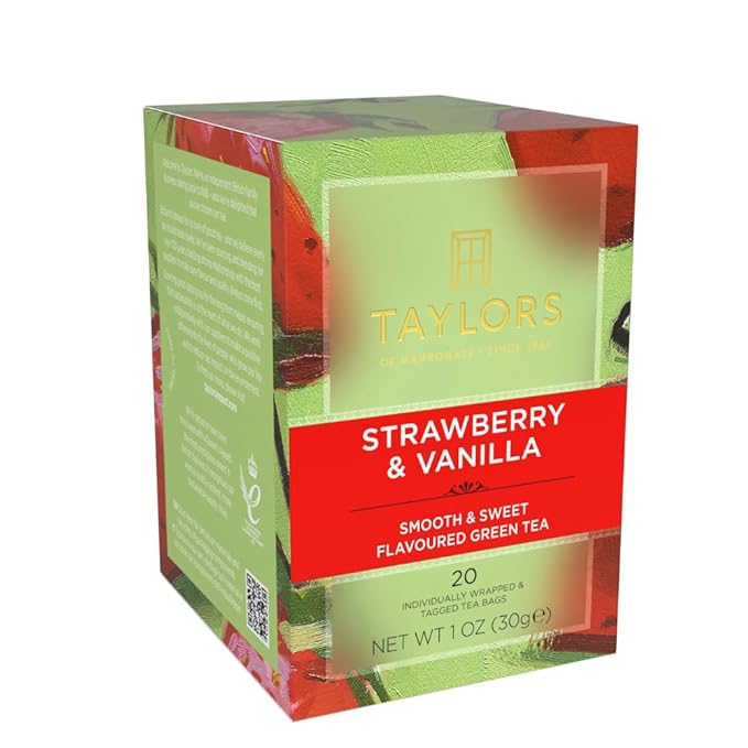 Taylors of Harrogate Strawberry & Vanilla, Green Tea, Individually Wrapped Bags, 20 Count (Pack of 6), Smooth, Juicy and Sweet, Caffeinated, Enjoy Hot or Iced, 120 Teabags Total