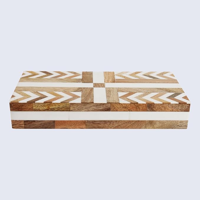 Handicrafts Home White Large Decorative Storage Box with Lid Wooden Decorative Box Coffee Table Storage Box Living Room Organizer Storage Box – Resin Inlay Patisserie Adorn Collection- 12x6x2