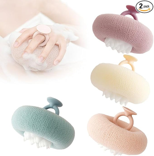 Super Soft Sunflower Suction Cup Bath Ball, 2024 Upgraded 2-in-1 Sunflower Bath Ball Exfoliating Bath Sponge Cleaning Brush, Sponge Mesh Pouf Shower Ball for Women, Men Shower (Colorful-4)