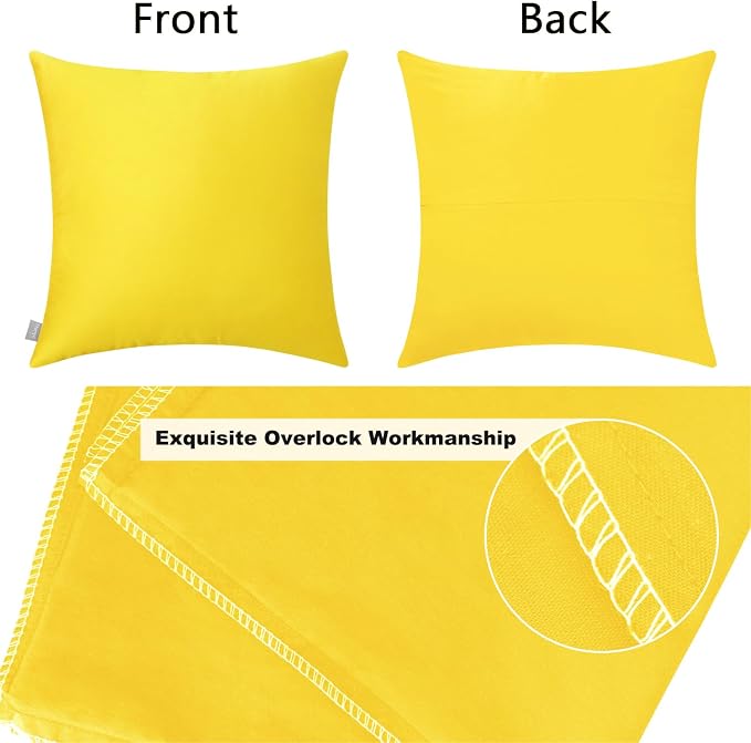 Thmyo 4-Pack 100% Cotton Comfortable Solid Decorative Throw Pillow Case Square Cushion Cover Pillowcase Sublimation Blank Pillow Covers DIY Throw Pillowcase for Sofa(18x18inch/45x45cm,Lemon Yellow)