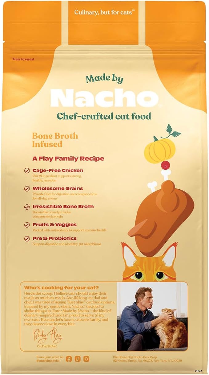 Made by Nacho Dry Cat Kibble 4lb Bag, High Protein and Grain-Friendly Premium Cat Food, Cage-Free Chicken & Pumpkin Recipe, Infused with Bone Broth for Hydration, Limited Ingredients, Single Bag | Protein-forward dry cat food with premium ingredients a...