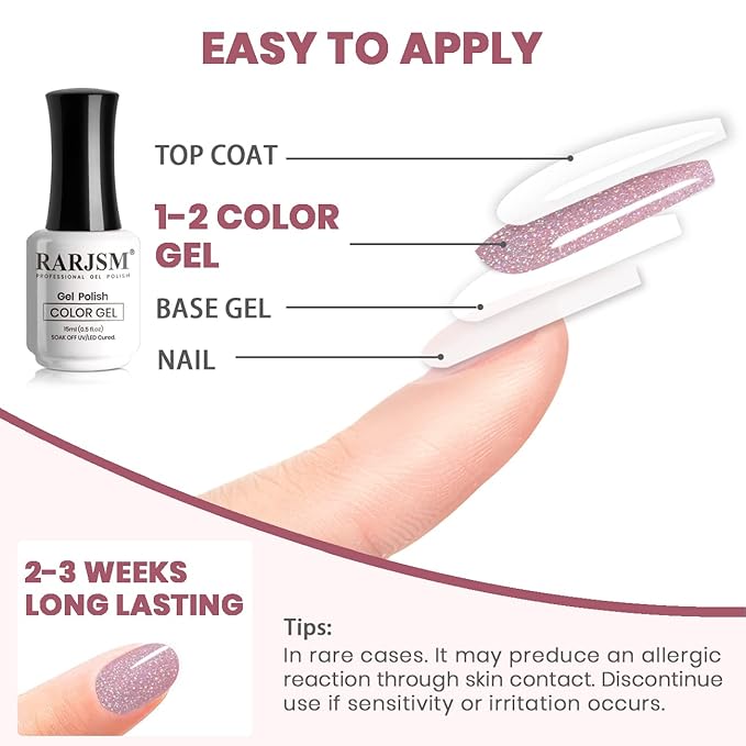 RARJSM Shimmer Nude Gel Nail Polish Clear Purple Pink Sparkly Iridescent Rainbow Holographic Glitter Pigment Jelly Gel Polish Neutral Color 15ml Soak off UV LED Cured for Home Salon DIY Nail Art