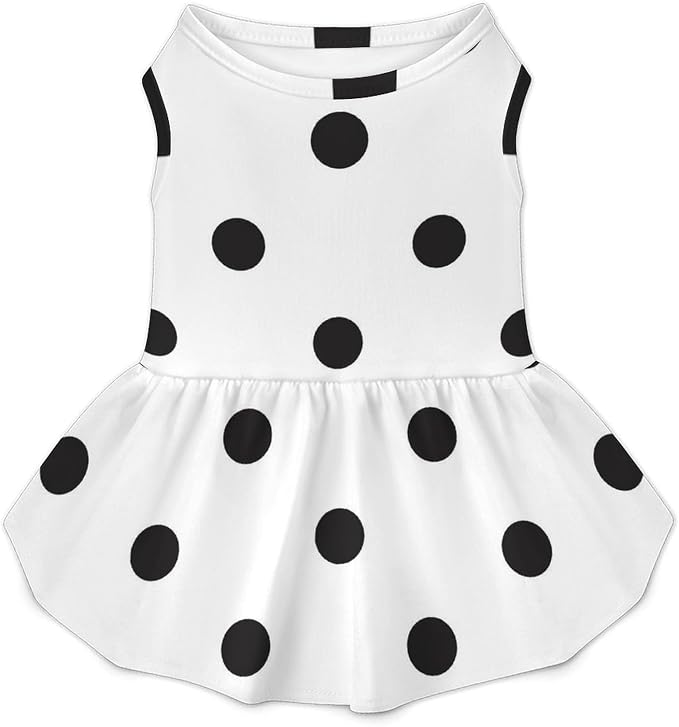 Large Dog Dress - Girl Pet Clothes Outfit, Black Polka Dots Pri A2 | Poly Blend,Soft Breathable,Large Dog Dress,Ruffle Hem,Summer Wear,Vest Apparel,Walking,Party,HolidayLightweight,Easy Care
