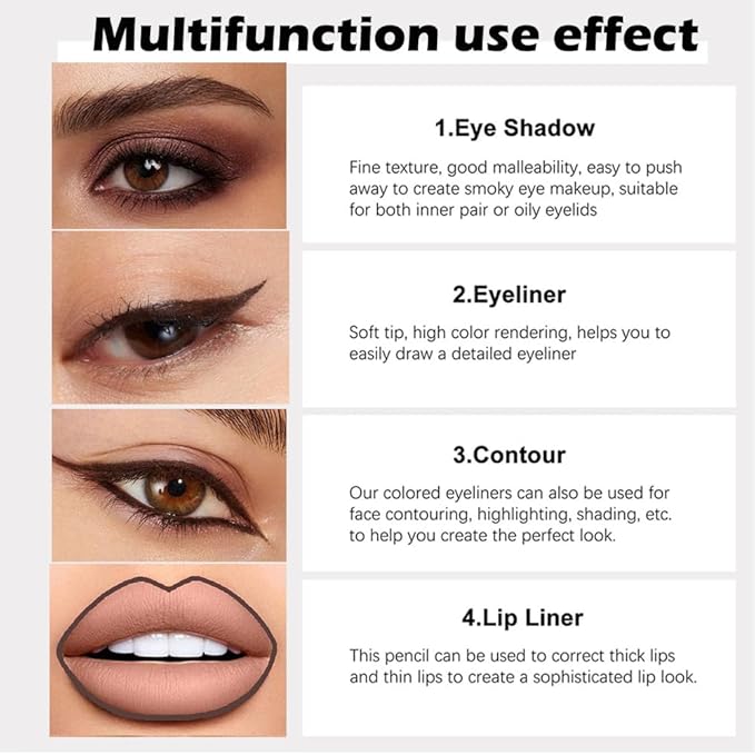 evpct 3Pcs Dark Brown & Brown & Dark Coffee Gel Glitter Matte Metallic Eyeliner Pencils Set for Women Waterproof Smudge Proof lapiz de ojos delineador de ojos contra el agua Eye Liner Makeup 02 16 23