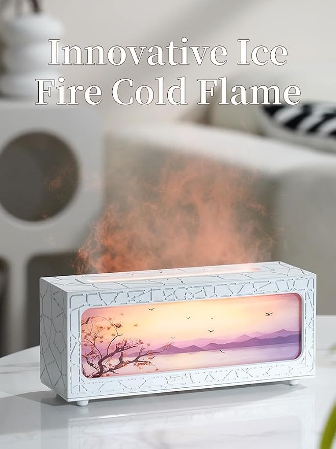 Essential Oil Diffusers Ultrasonic Fireplace Flame Aromatherapy Diffuser, Auto Shut-Off, Timer Setting, 7 Colors LED Lights Changing for Home, Office, Spa 200ml (Black)