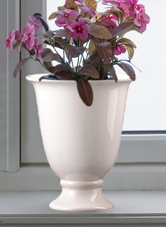 Serene Spaces Living White Porcelain Urn Vase: Pedestal Floral Pot for Natural & Faux Flowers. Perfect Entryway, Home Decor, Tabletop Decoration, Wedding, Small