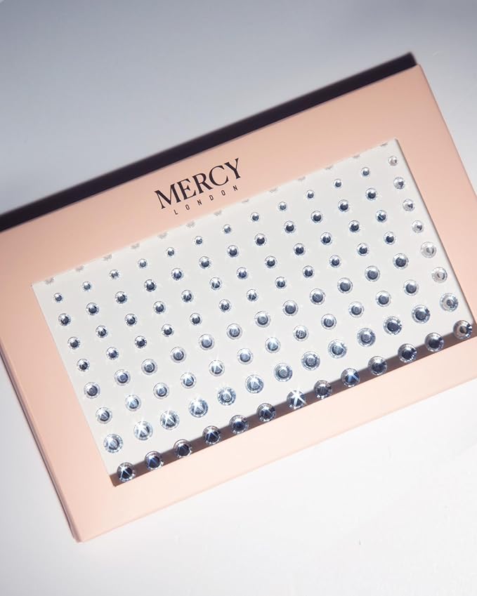 MERCY LONDON Face Gems in Clear, 866 Self Adhesive Makeup Face Gem Stickers, 4 Sheets, Reusable Eye Gems, DIY Face Gems