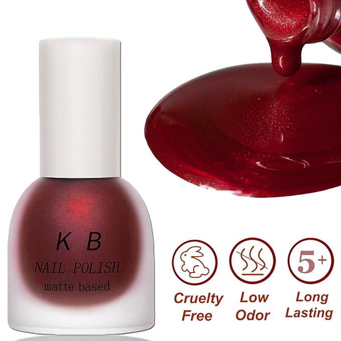 Matte Red Nail Polish Quick Dry, Shimmer Velvet Nail Polish Air Dry, Non Toxic Deep Red Fingernail Color for Women Girls, Ruby Matte Finish