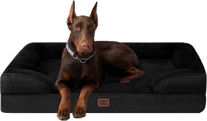 EHEYCIGA Orthopedic XXL Dog Bed, Waterproof Washable XL Big Pet Bed 52" | Non-Slip Bottom and Egg-Crate Memory Foam Extra Large Pet Couch Bed with Washable Removable Cover, Black