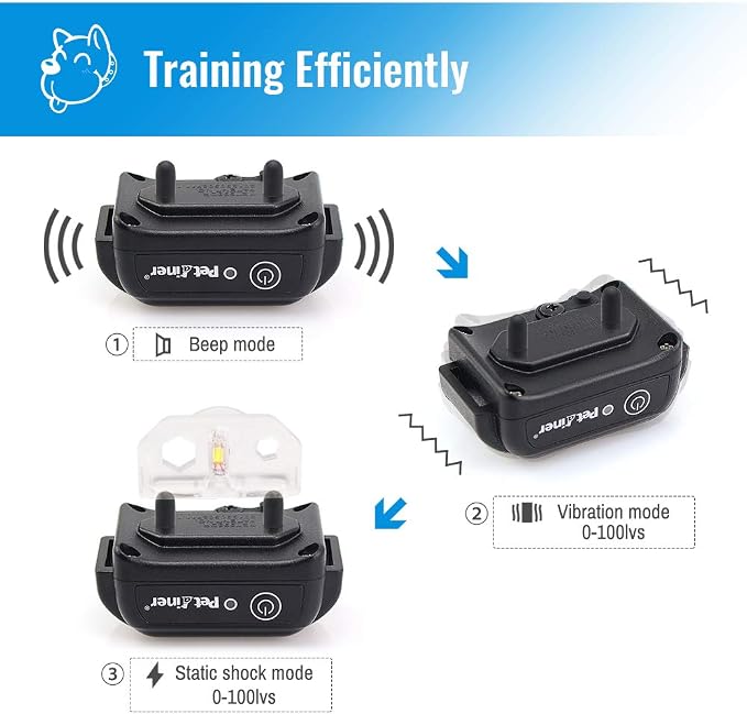 Petrainer Training Collar for Dogs - Waterproof Rechargeable Dog Training E-Collar with 3 Safe Correction Remote Training Modes, Static, Vibration, Beep for Dogs Small, Medium, Large