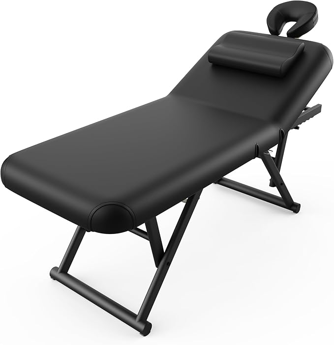 pouseayar Adjustable Massage Table with Face Pillow & Headrest, Silent and Easy to Adjust for Treatment Table Physical Therapy Table Spa Facial Bed - Adjustable Backrest, Electric Leg Lifting, Black