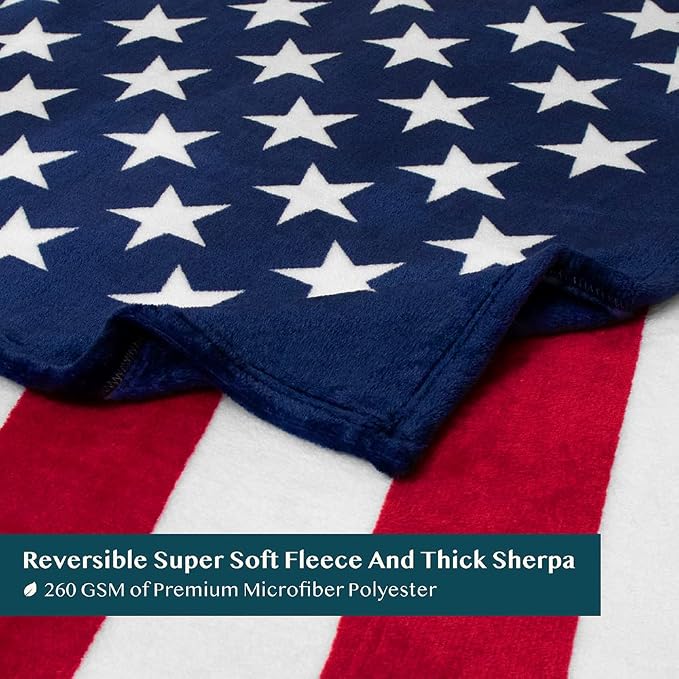 PAVILIA Patriotic Blanket - American National Flag Throw Blanket for Sofa Couch Bed, Soft Microfiber Fleece Reversible, USA Military Veteran July 4th Gift - 50 x 60 Inches