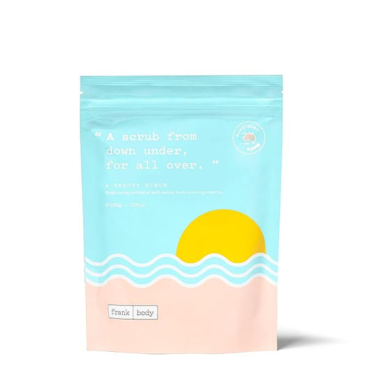 Frank Body A-Beauty Scrub | Natural, Vegan, Cruelty Free Exfoliating Body Scrub Brightens, Hydrates, and Nourishes with Macadamia Oil, Kakadu Plum, and Vitamins A, E, and D | 7.05 oz / 200 g