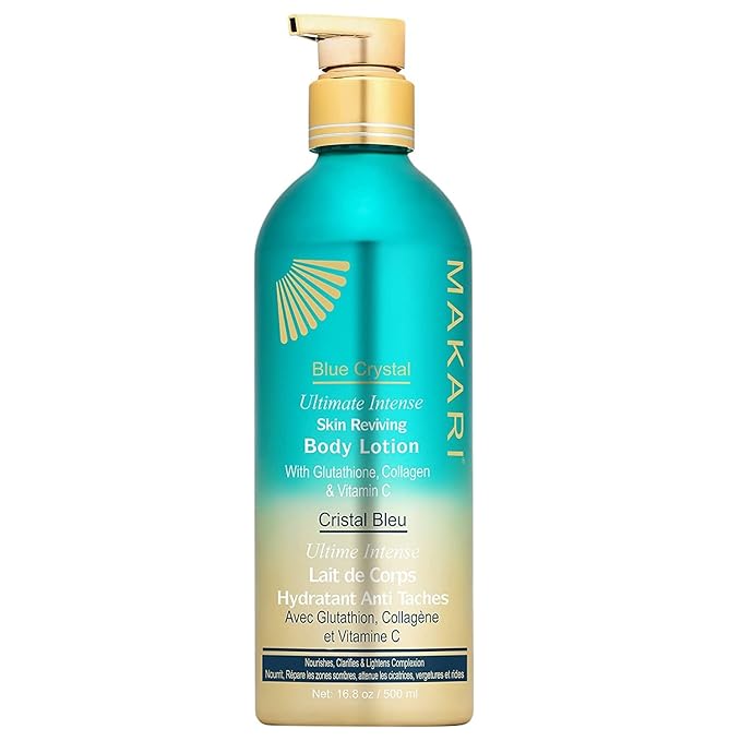 MAKARI Blue Crystal 2 Piece Gift Set & Free Makeup Bag - Brightening Bar Soap & Body Lotion Formulated with Glutathione for All Skin Types, Botanical Self Care Kit for Women