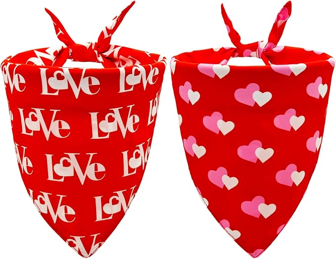 Valentines Dog Bandanas 2PCS-XLarge,Love Pet Scarf for Boys and Girls,Heart Bandana for Weddings,Parties,and Holidays,Dog Outfit Gifts for Extra Large Dogs(Red)