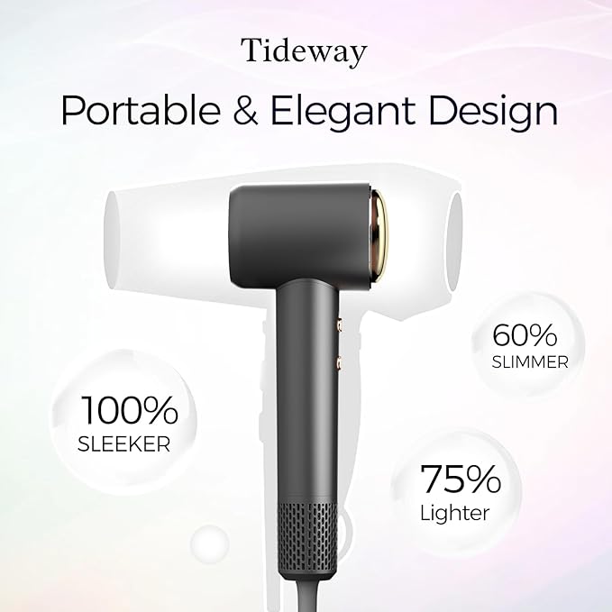 Tideway Hair Dryer Professional High-Speed Ionic Blow Dryer 110,000 RPM, Compact Hair Dryer with Magnetic Diffuser, Fast Drying with Brushless Motor Low Noise Smart Temperature Control-H11