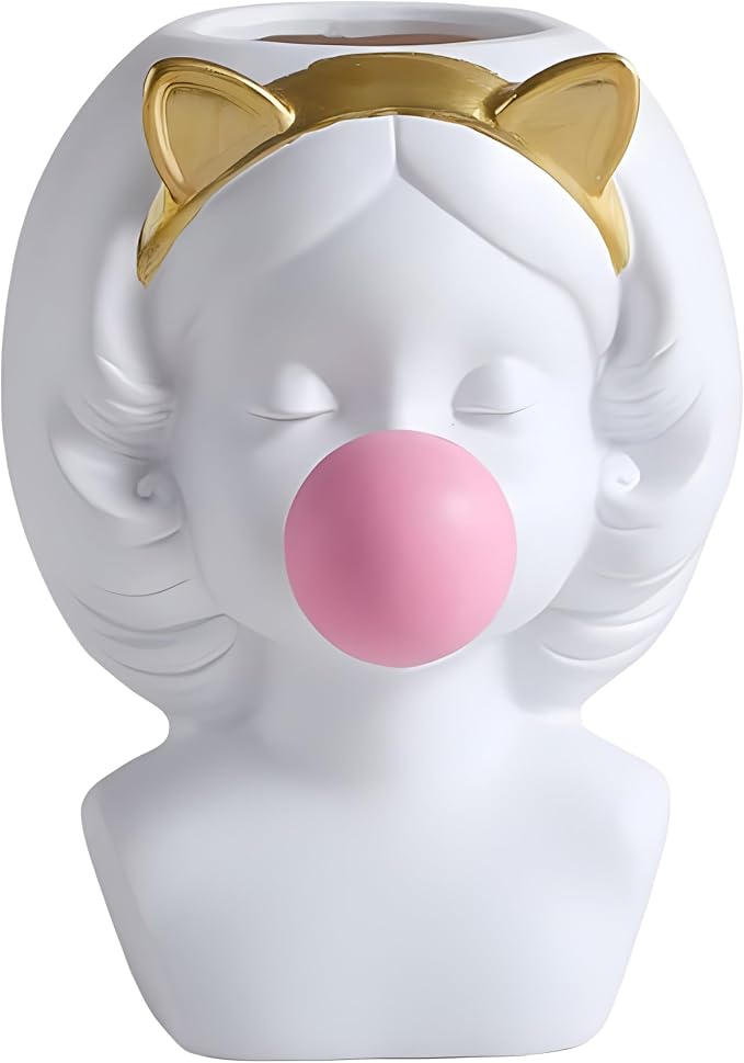 Bubble Blowing Girl Plant Pot Vase Cute Flower Vase Funny Planter Flowerpot Cactus Succulent Planting Pot Makeup Brush Holder Tabletop Storage Jar Art Figurine Statue Home Office Decoration