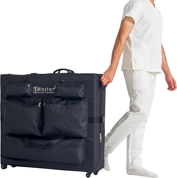 Master Massage Luggage Style Wheeled Massage Table Carrying Case 27” to 32” Width Folding Massage Table- Black