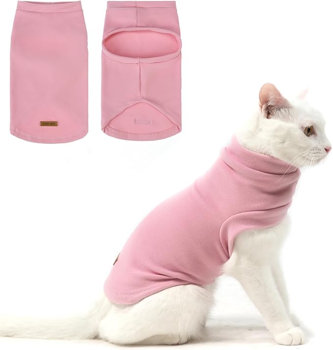 Cat Sweater Warm Fleece Pet Clothes for Cats Only | Soft Cat Vest Puppy Hoodie Coat, Fall Cold Winter Sweatshirt Pullover Clothing also for Small Dogs, Pink M