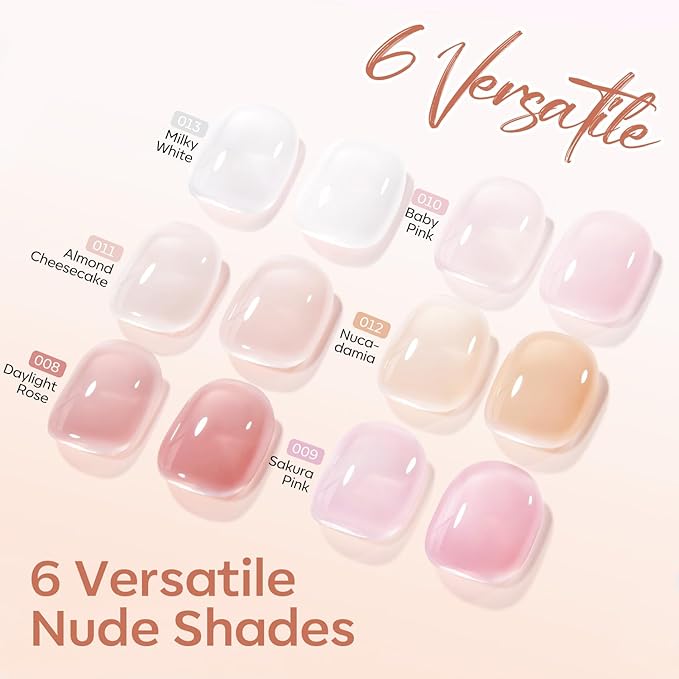 modelones Rubber Base Builder Nail Gel Polish, 6 French Tip Base Color Nude White Baby Milky Pink Strengthener Apex Building Extension Protect Weak Nails Long Last U V Manicure Gift for Women