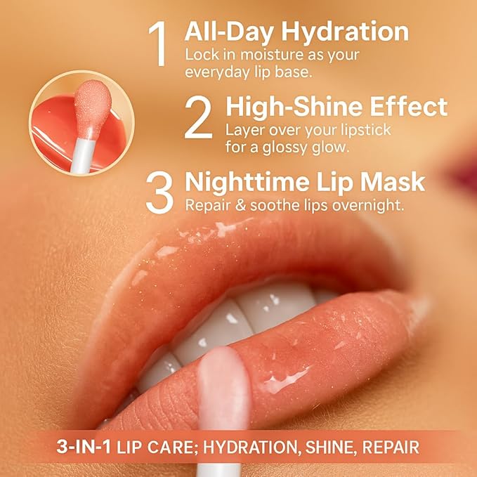 Lip Oil Set – Hydrating Lip Gloss, Non-Sticky Clear Lip Oil for Shiny & Moisturized Lips | Glossy, Tinted Lip Care, Plumping Lip Oils | Gift for Women & Girls 3pcs (Set A)