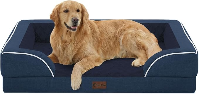 Orthopedic Dog Bed for Extra Large Dogs, 42x30in, Navy Blue | Orthopedic Foam Relieves Joint Pressure, Bolsters Supports Head And Neck, Washable Cover, Non-Slip Bottom