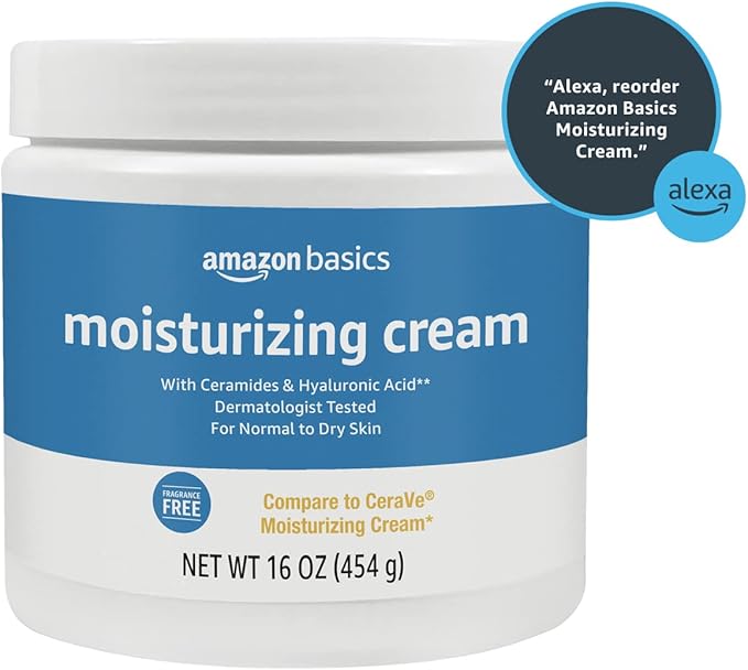 Amazon Basics Moisturizing Cream for Face and Body, Fragrance-Free, with Ceramides, Hydrating for Dry Skin, 16 Ounces, 1-Pack