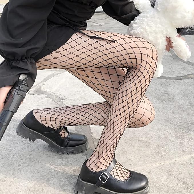 Girls Fishnet Stockings for Princess Dress High Waist Mesh Tights Cute Pattern Knit Socks